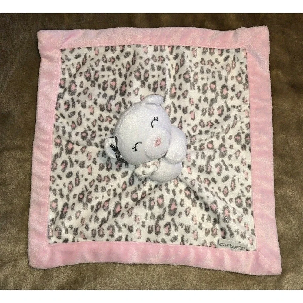 Carters Security Blanket Lovey Bear Pink White Leopard